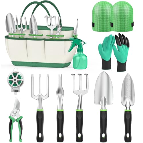 Fixmend Gartenwerkzeug Set, 11 Stück Edelstahl Garten Werkzeug Geschenk-Kit mit Garten Zubehör Werkzeugtasche, Ideale Garten Geschenke für Gartenliebhaber für Frauen für Männer