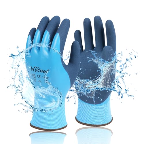 DS Safety Arbeitshandschuhe Herren und Damen - Wasserdichte Gartenhandschuhe mit Schaumlatex und Gummibeschichtung Handschuhe (1 Paar-Blau) Größe 7/S